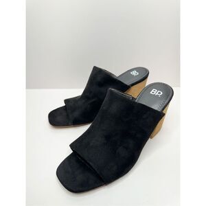 BP Mules Womens Size 8.5 Black Slip On Open Toe Block Heel‎ Fabric Upper